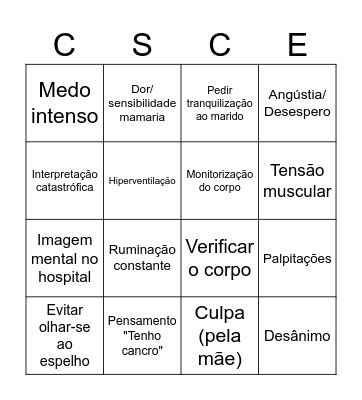 Sintomatologia da Wendy Bingo Card