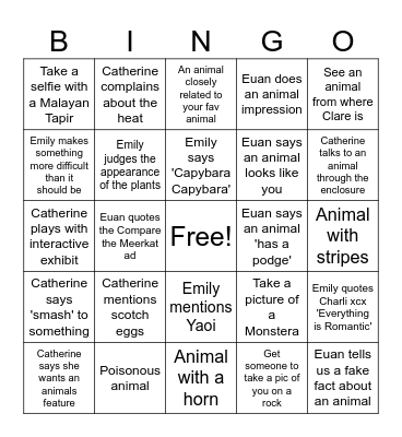 Erin's Zoo Bingo Card