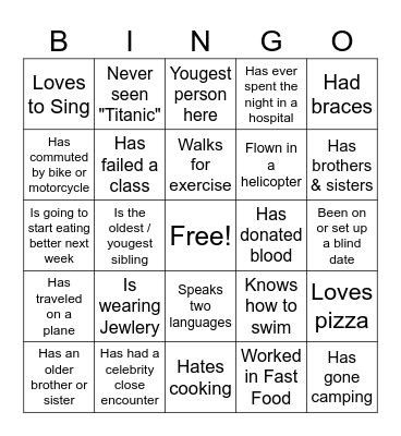 Getting to Know You Bingo Card