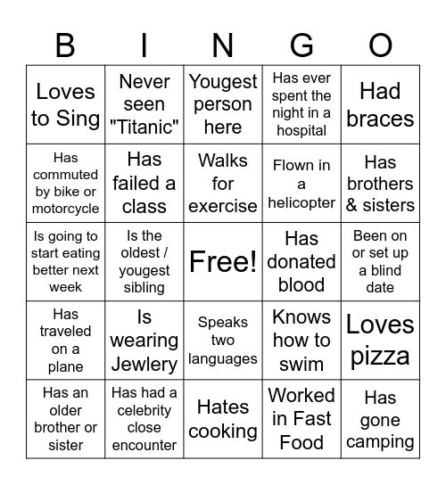 Getting to Know You Bingo Card
