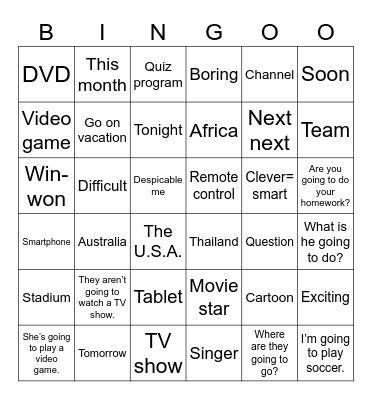 UNIT 12: Something new to watch! Bingo Card