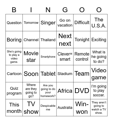 UNIT 12: Something new to watch! Bingo Card