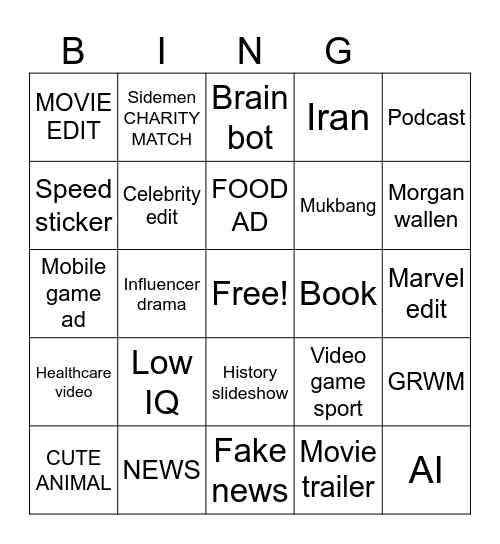 M Bingo Card