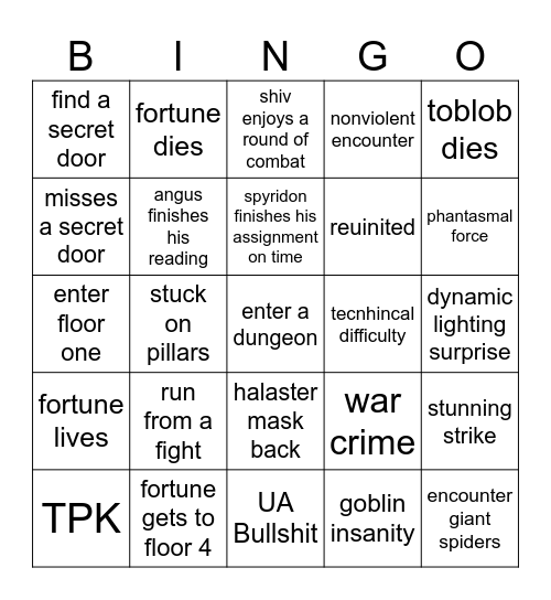 Mad Mage session 7 Bingo Card