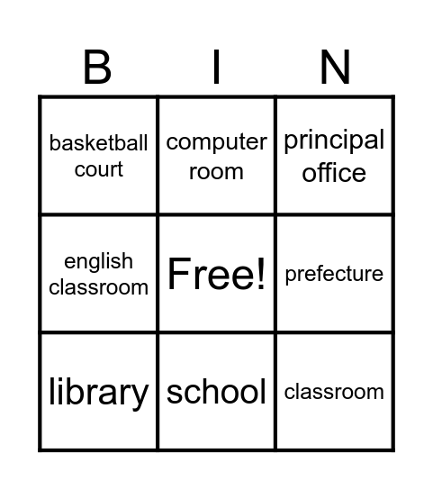 Describing school places Bingo Card