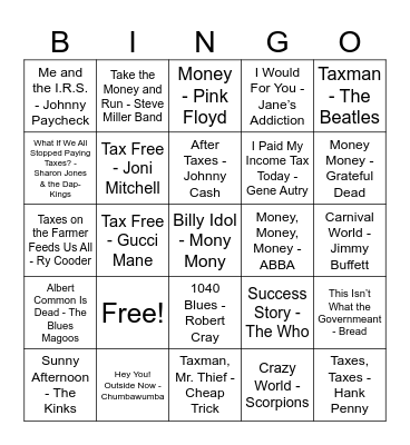 The 1040-Jam Session Bingo Card