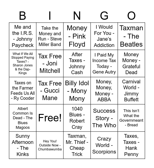 The 1040-Jam Session Bingo Card