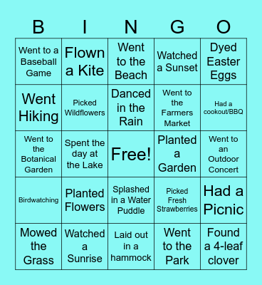 PSC Bingo Fun -- Spring Time Bingo Card