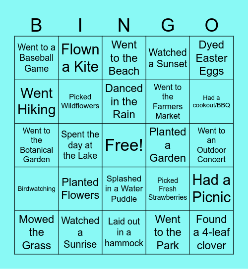 PSC Bingo Fun -- Spring Time Bingo Card