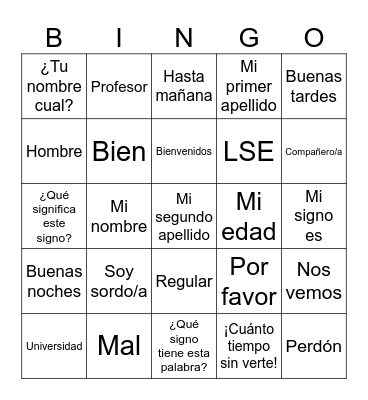 Taller de iniciación a la Lengua de Signos Española Bingo Card