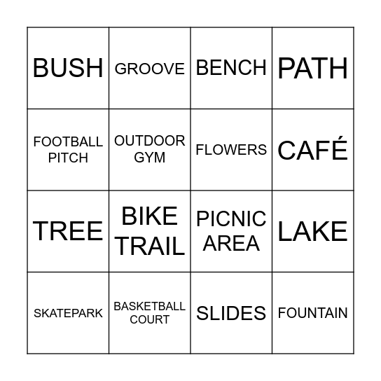 PARK VOCABULARY Bingo Card