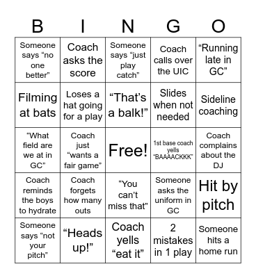 Baseball Bingo Card