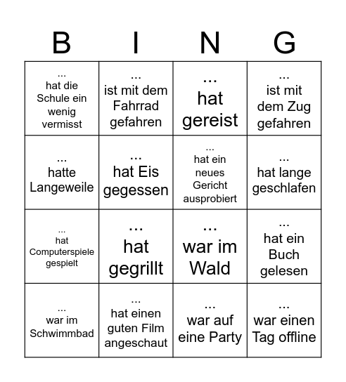 Schulferien-Bingo Card