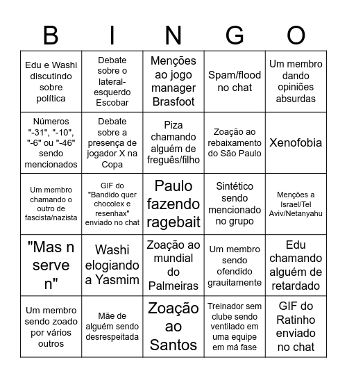BINGO DO GRUPO DO RESPEITO Bingo Card