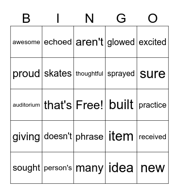 4th Grade Bingo Card