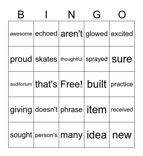 4th Grade Bingo Card