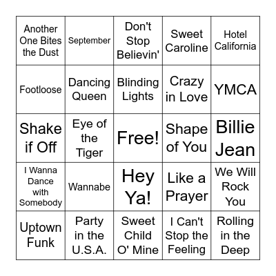 Musical Bingo Card