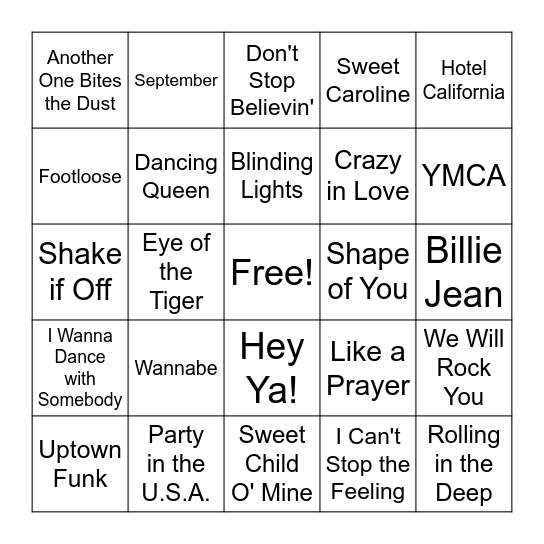 Musical Bingo Card