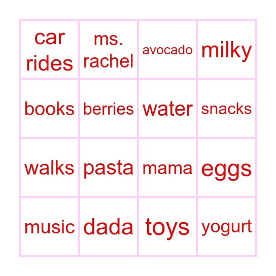 Parker's Favorites Bingo Card