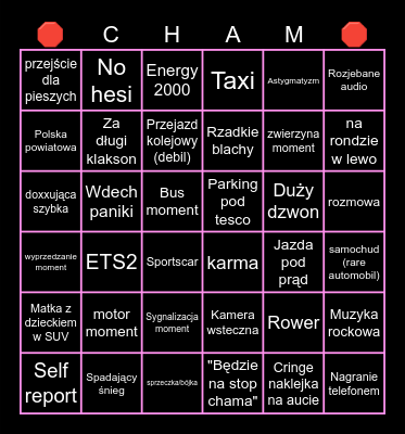 Stop Cham Bingo (oryginał by ArbazMotorsport) Bingo Card