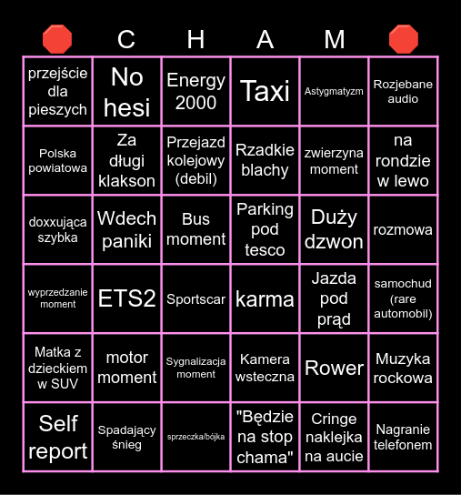 Stop Cham Bingo (oryginał by ArbazMotorsport) Bingo Card