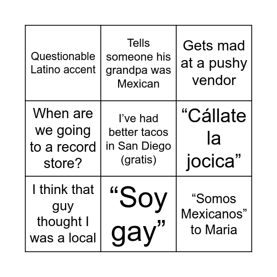 Alex in Mexico City Bingo Card
