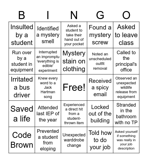 End of the School Year Bingo Card