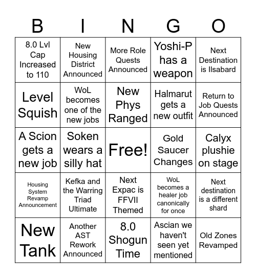 FFXIV NA Fan Fest 2026 Bingo Card