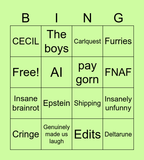 Instagram reel reaction bingo Card