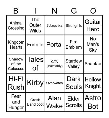 Game To Movie/TV Bingus Bongus Bingo Card
