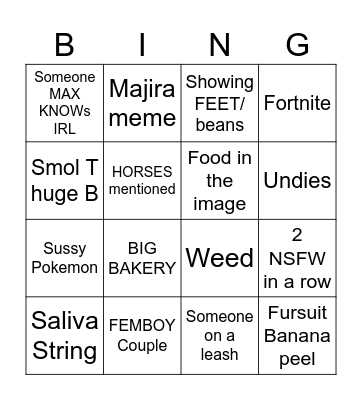 FURRY MEME REVIEW BINGO Card