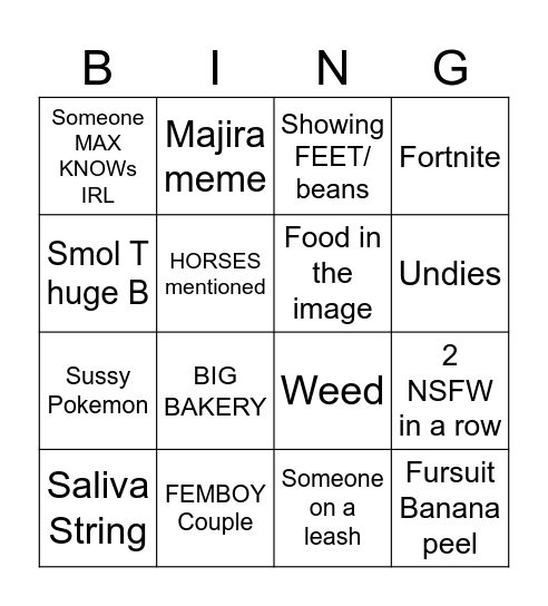 FURRY MEME REVIEW BINGO Card