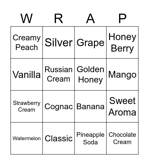 Guess The Wrap !!! Bingo Card