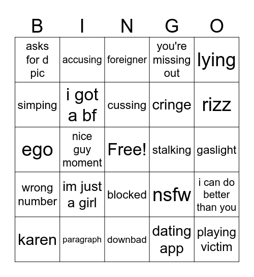 nicegirls Bingo Card