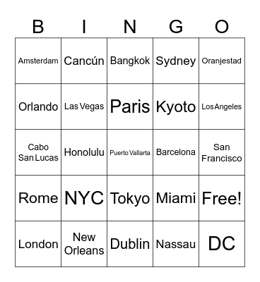 Travel Bingo Card