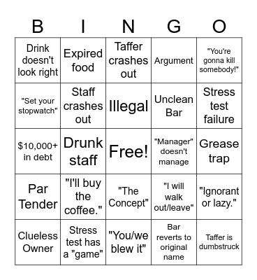 Bar Rescue Bingo Card
