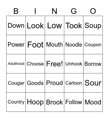 WRS 9.5 - oo, ou, ow Bingo Card