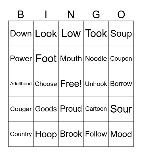 WRS 9.5 - oo, ou, ow Bingo Card