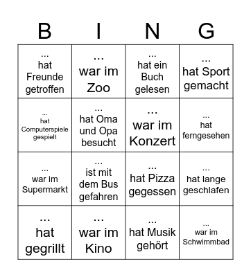 Schulferien-Bingo Card