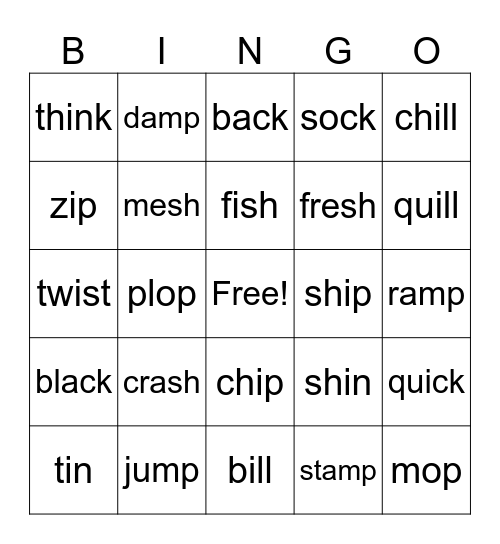 cvc, ccvc, cvcc Bingo Card