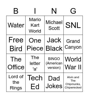 Wikipedia Bingo Card
