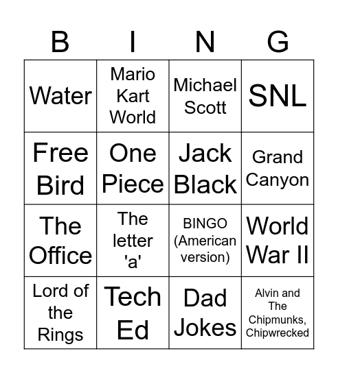 Wikipedia Bingo Card