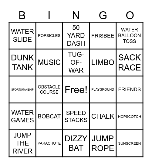 NES Field Day BINGO Card