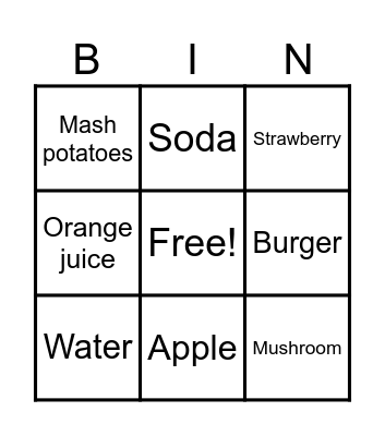 Food and Drinks Bingo Card