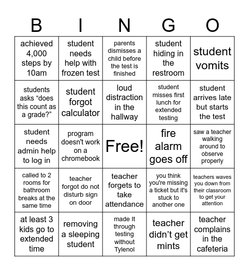 Admin Testing Bingo Card