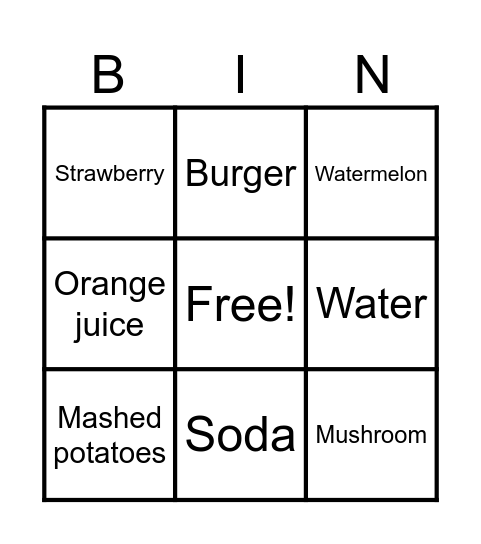 Food and Drinks Bingo Card