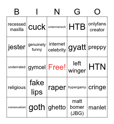shitty youtube dating show bingo Card