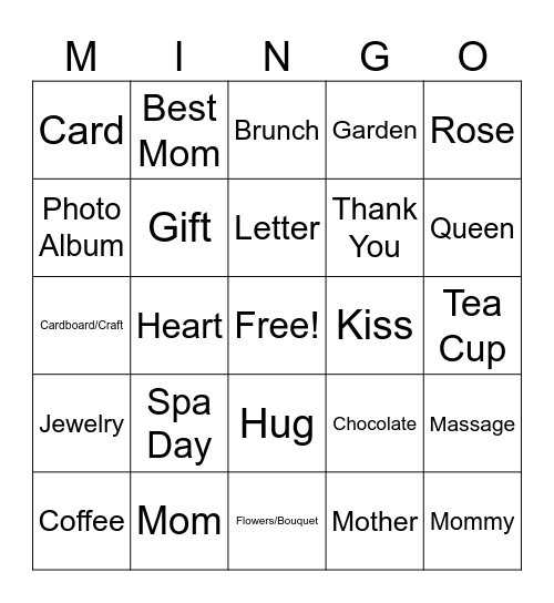 Mothers Day BINGO Card