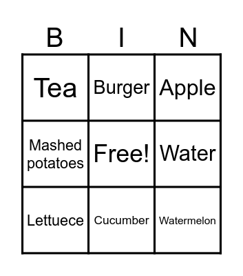 Food and Drinks Bingo Card