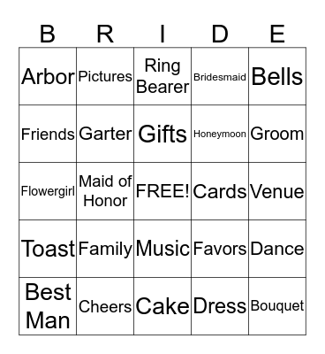 Maika's Bridal Shower Bingo Card